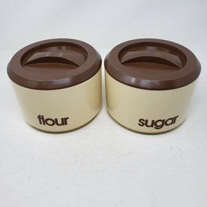 Vintage Sterilite 2 Piece 70s Canister Set Flour Sugar Brown Plastic Lidded Top